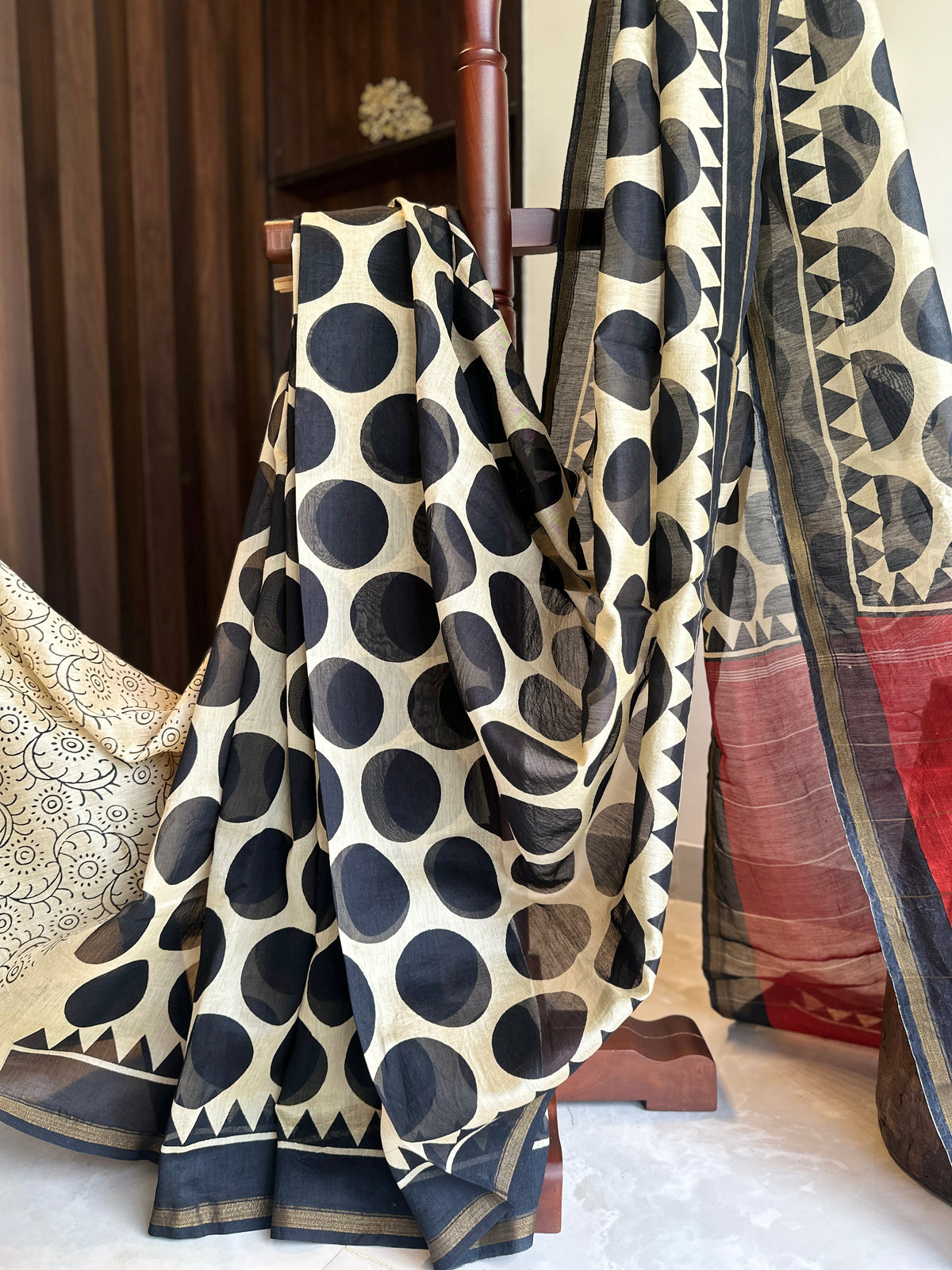 Black Perfect Polkas On Silk By Cotton Chanderi Saree