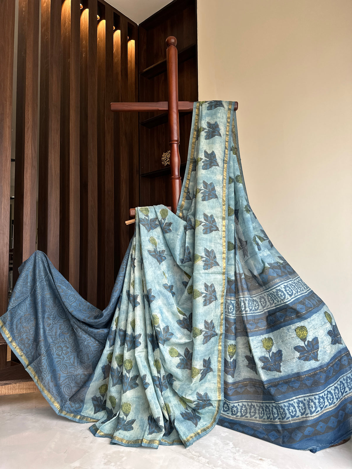 Indigo Ajrakh Vanaspathi Chanderi Silk Saree