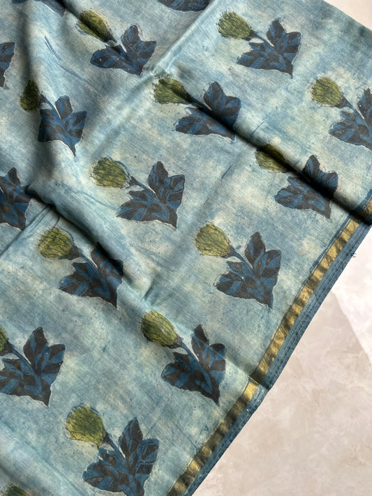 Indigo Ajrakh Vanaspathi Chanderi Silk Saree