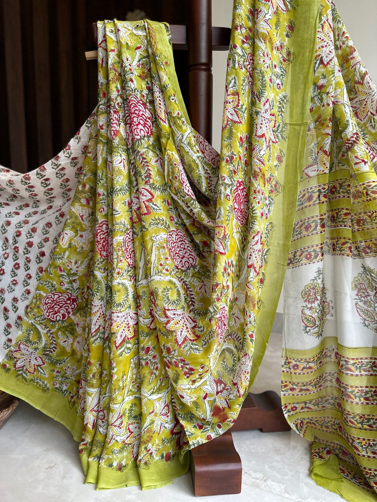 Authentic Green Georgette Handblock Saree