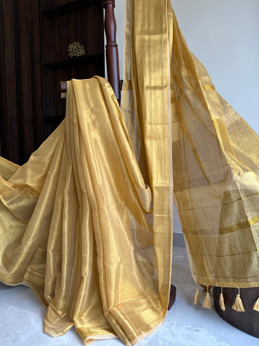 Onam Golden Tissue Authentic Mul Cotton Saree