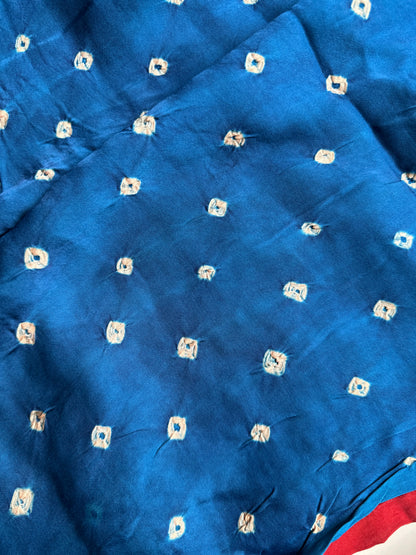 Half and Half Blue Bandhini and Ajrakh Pure Modal Silk Saree