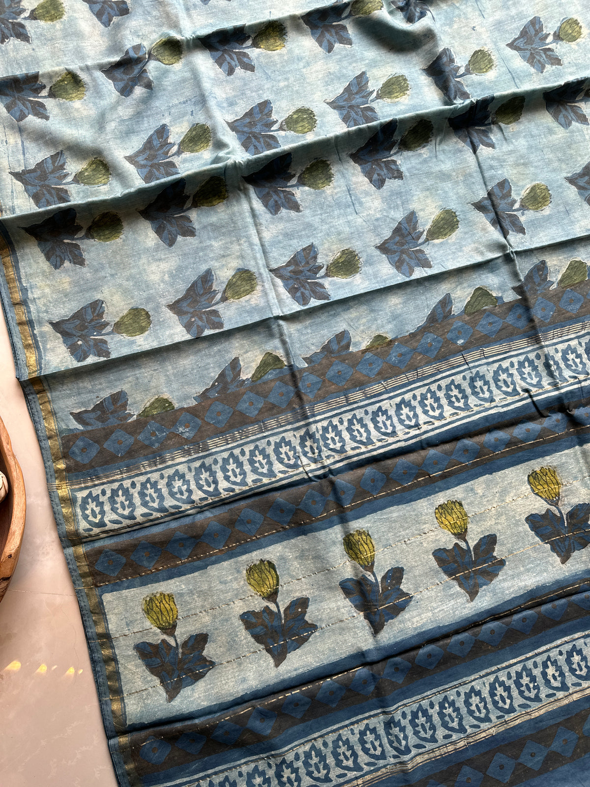 Indigo Ajrakh Vanaspathi Chanderi Silk Saree