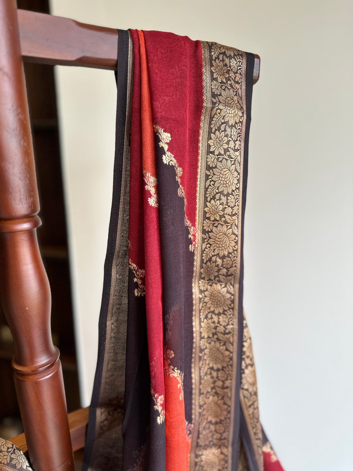 Multicolour Rust Orange Embossed Diagonal Motif Saree