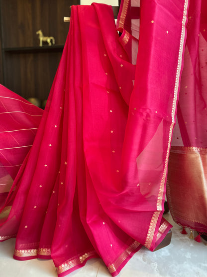 Pink Handwoven Pure Kota Organza Saree