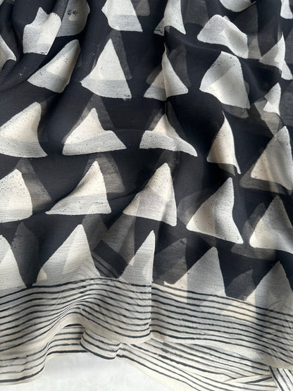 Authentic Black Triangle Georgette Handblock Saree