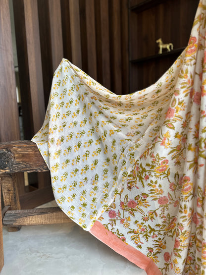 Authentic Orange Georgette Handblock Saree