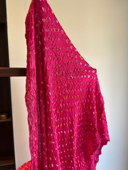 Rani Pink Bandhini Pure Modal Silk Saree