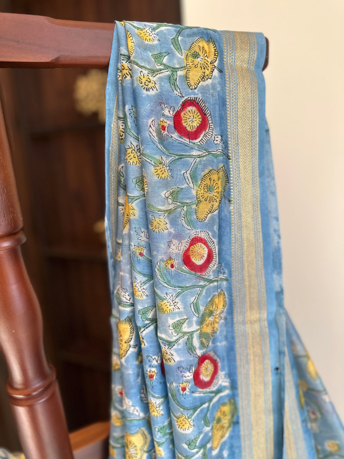 Sea Blue Hues Silk By Cotton Maheshwari Saree