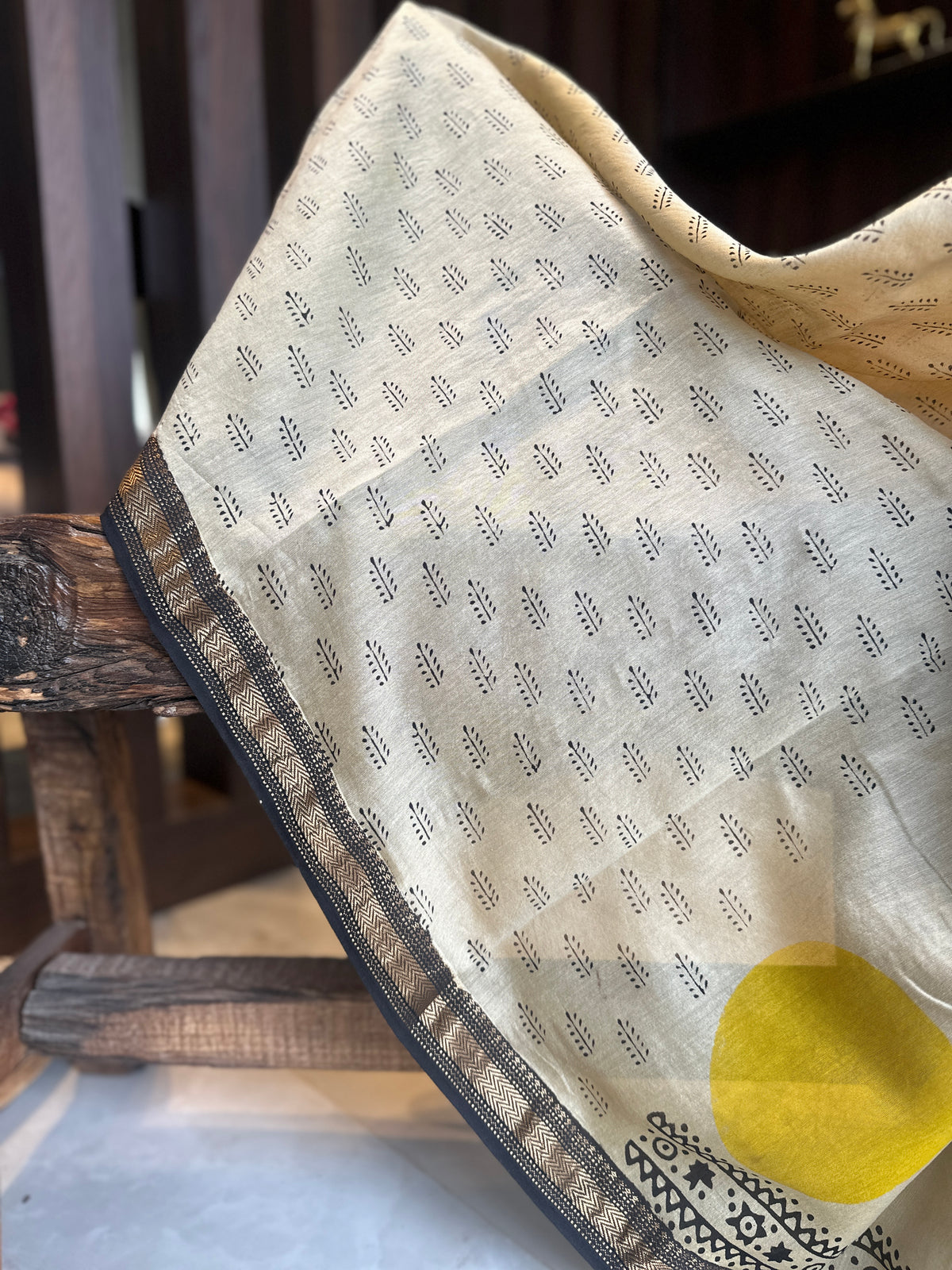 Yellow Polka Silk By Cotton Maheshwari Silk Saree