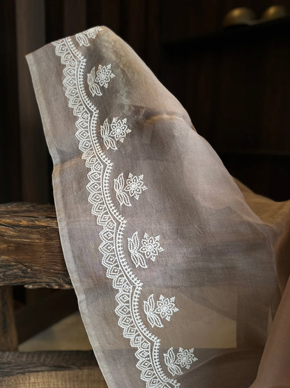 Pastel Pearl Hand Embroidered Pure Organza Saree