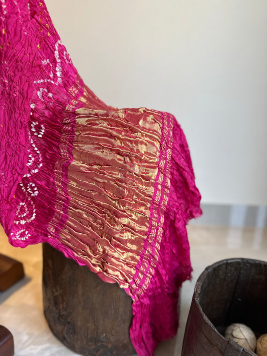 Rani Pink Bandhini Pure Modal Silk Saree