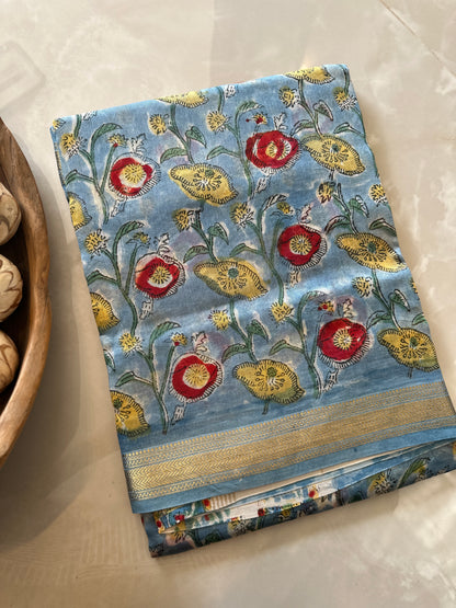 Sea Blue Hues Silk By Cotton Maheshwari Saree