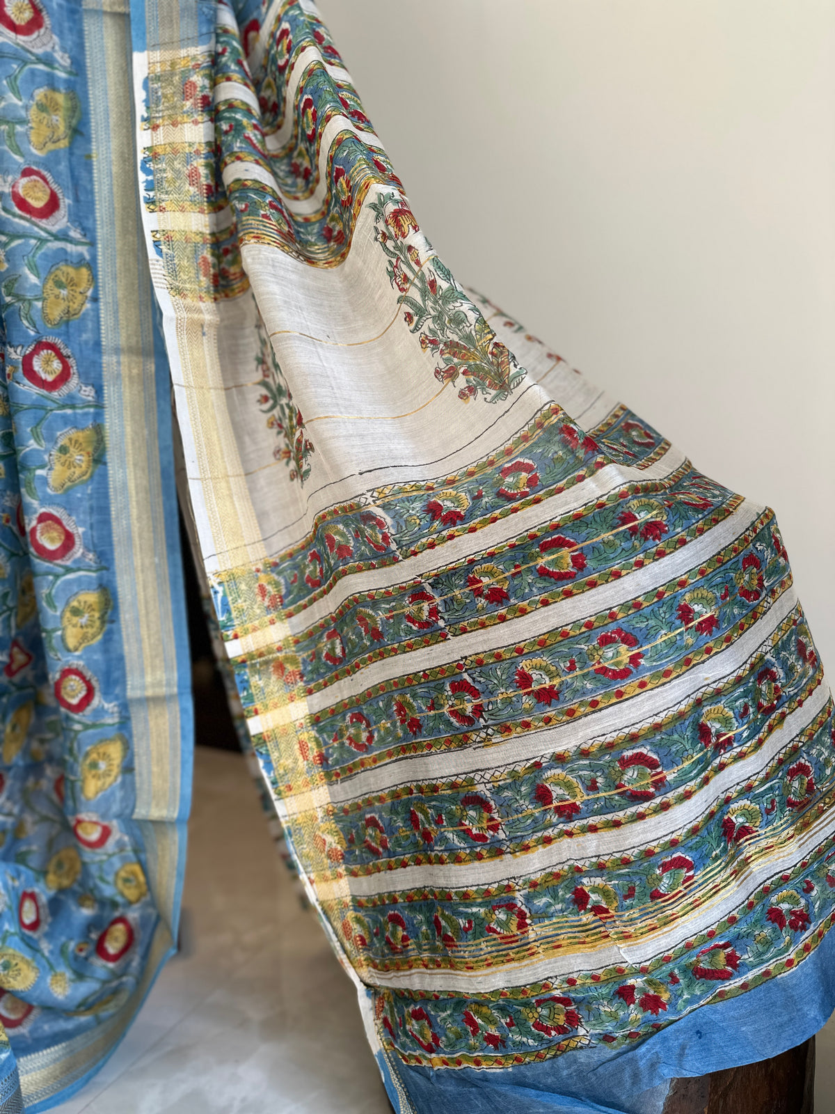 Sea Blue Hues Silk By Cotton Maheshwari Saree