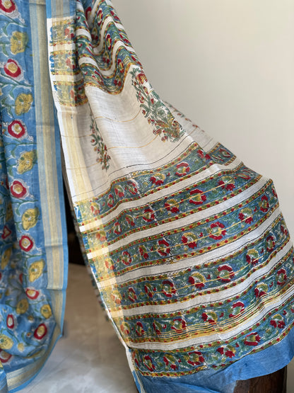 Sea Blue Hues Silk By Cotton Maheshwari Saree
