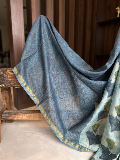 Indigo Ajrakh Vanaspathi Chanderi Silk Saree