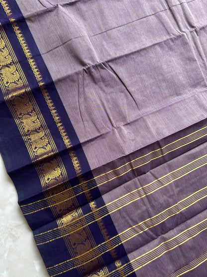 Purple Kanchi Cotton Saree with Peacock Border