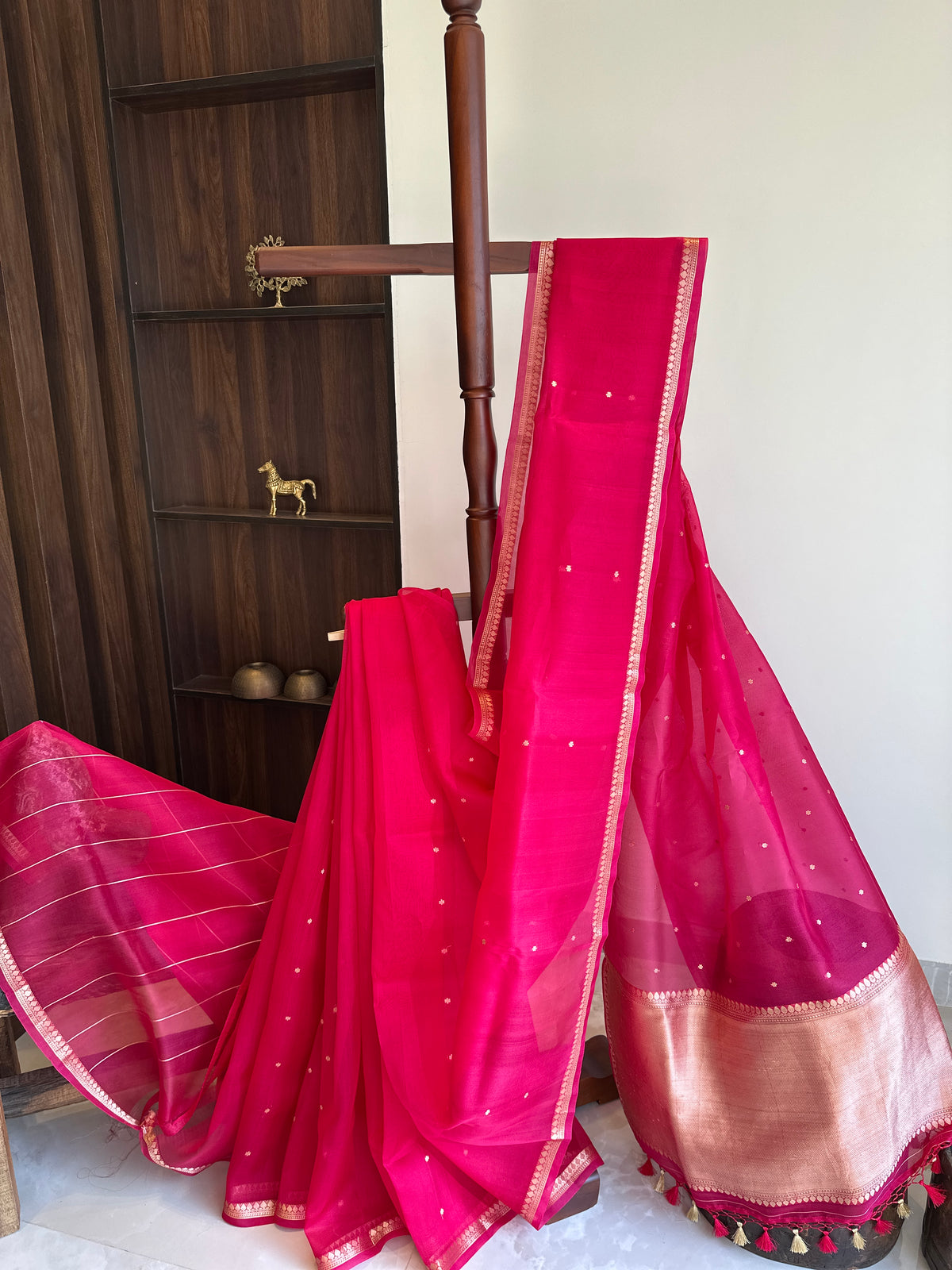 Pink Handwoven Pure Kota Organza Saree