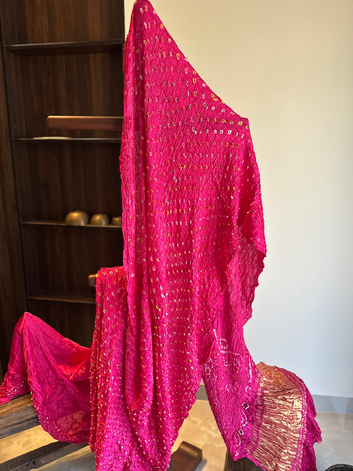 Rani Pink Bandhini Pure Modal Silk Saree