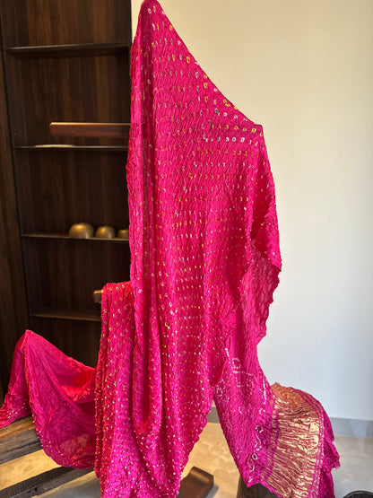 Rani Pink Bandhini Pure Modal Silk Saree