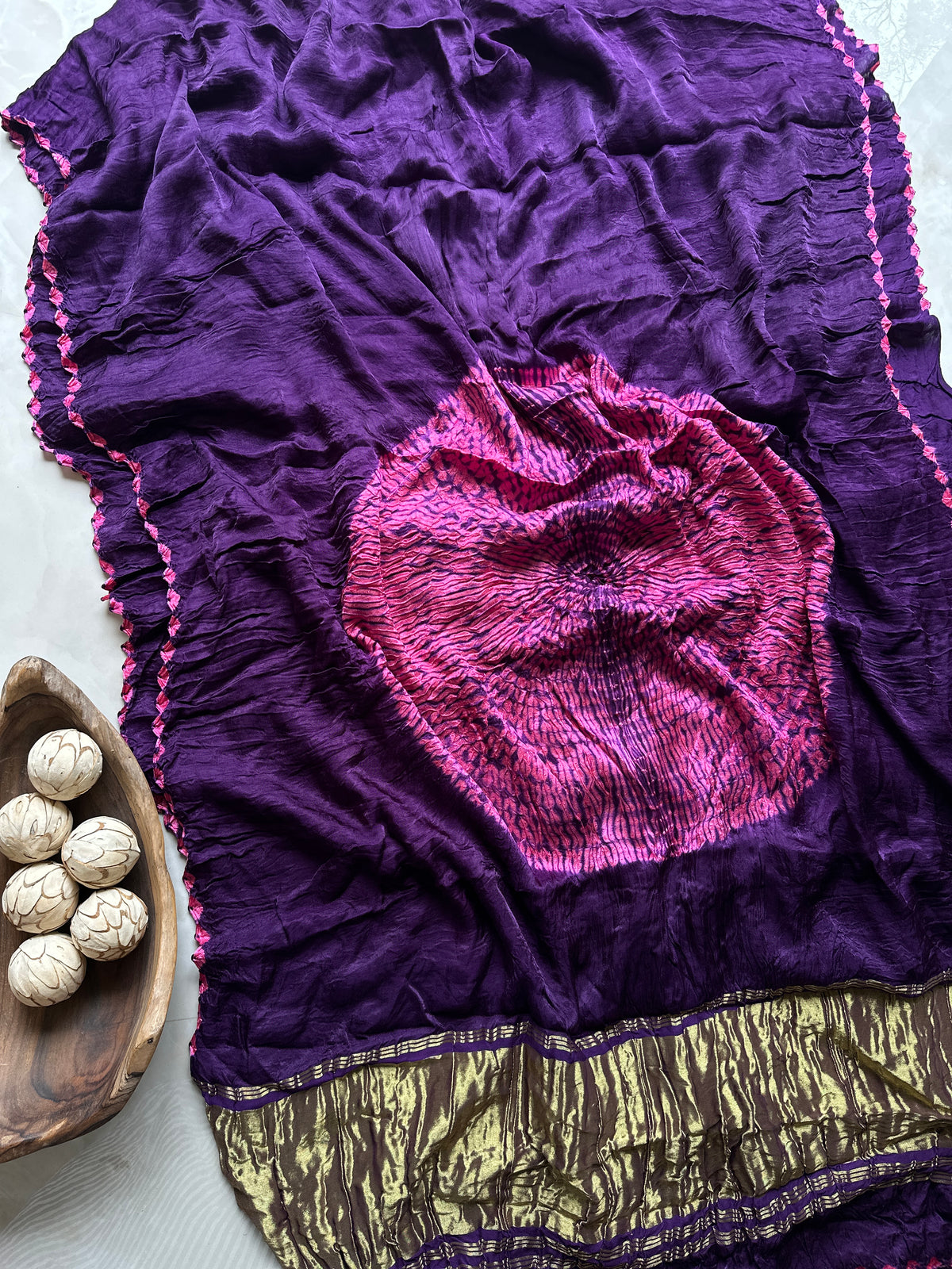 Purple Shibbori Pure Modal Silk Saree