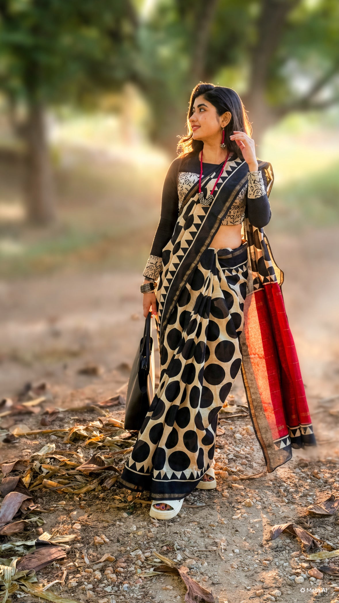 Black Perfect Polkas On Silk By Cotton Chanderi Saree