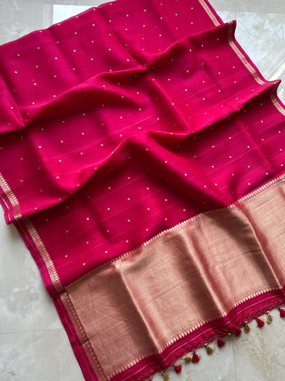 Pink Handwoven Pure Kota Organza Saree