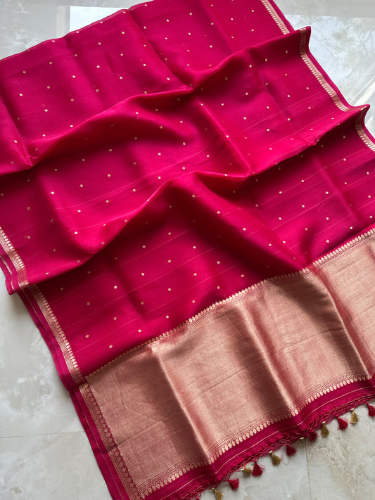 Pink Handwoven Pure Kota Organza Saree