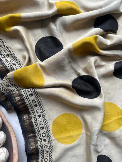 Yellow Polka Silk By Cotton Maheshwari Silk Saree