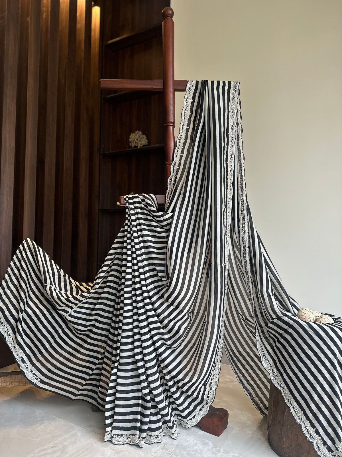 Handwork Striped Pure Crepe Designer Saree