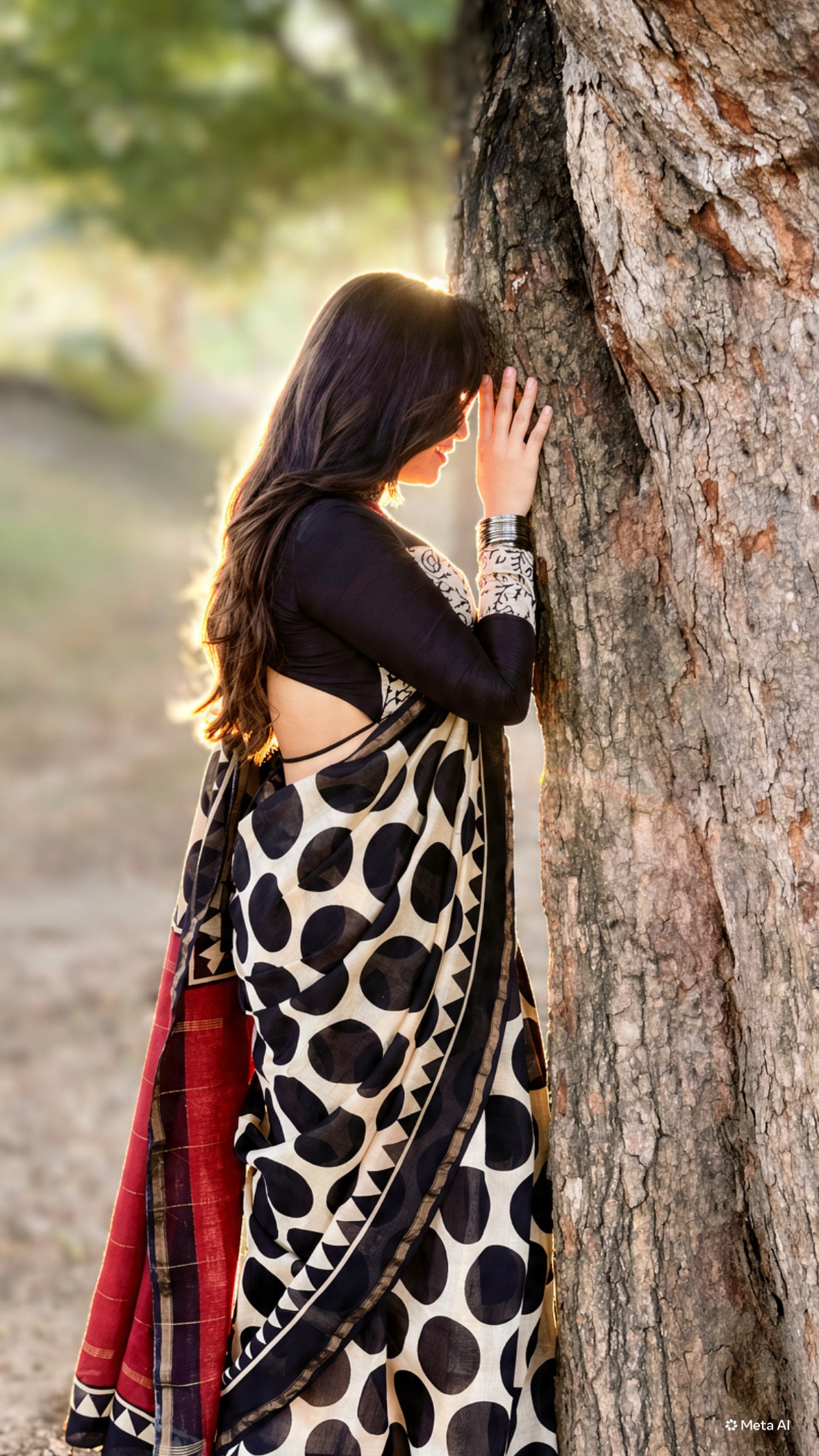 Black Perfect Polkas On Silk By Cotton Chanderi Saree