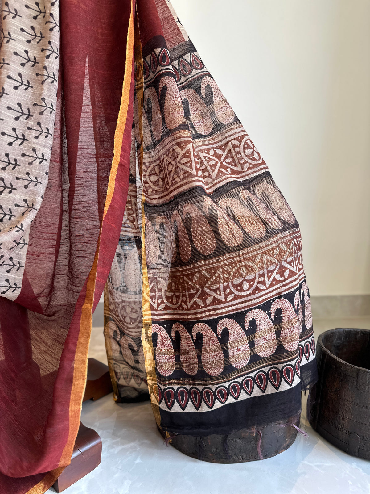 Handblock Linen Cotton saree