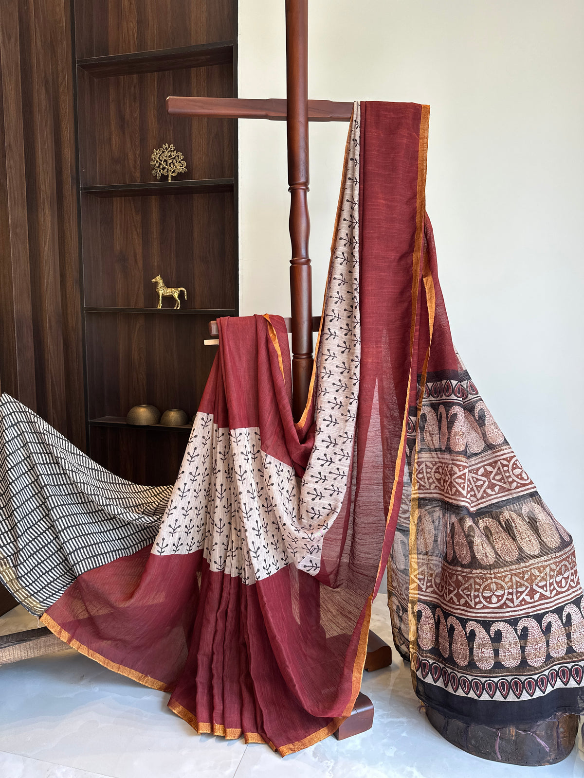 Handblock Linen Cotton saree