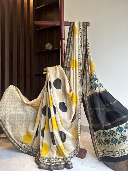 Yellow Polka Silk By Cotton Maheshwari Silk Saree