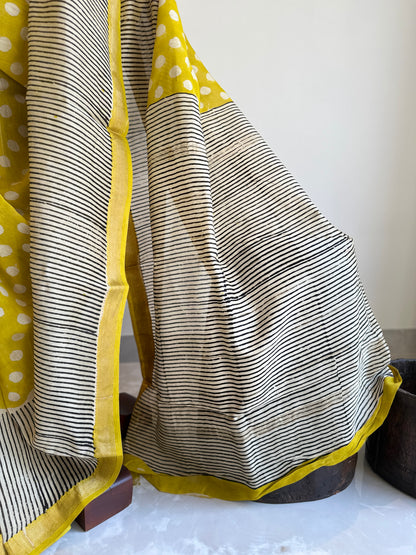 Sunshine Yellow Polka Dot Silk By Cotton Maheshwari Saree