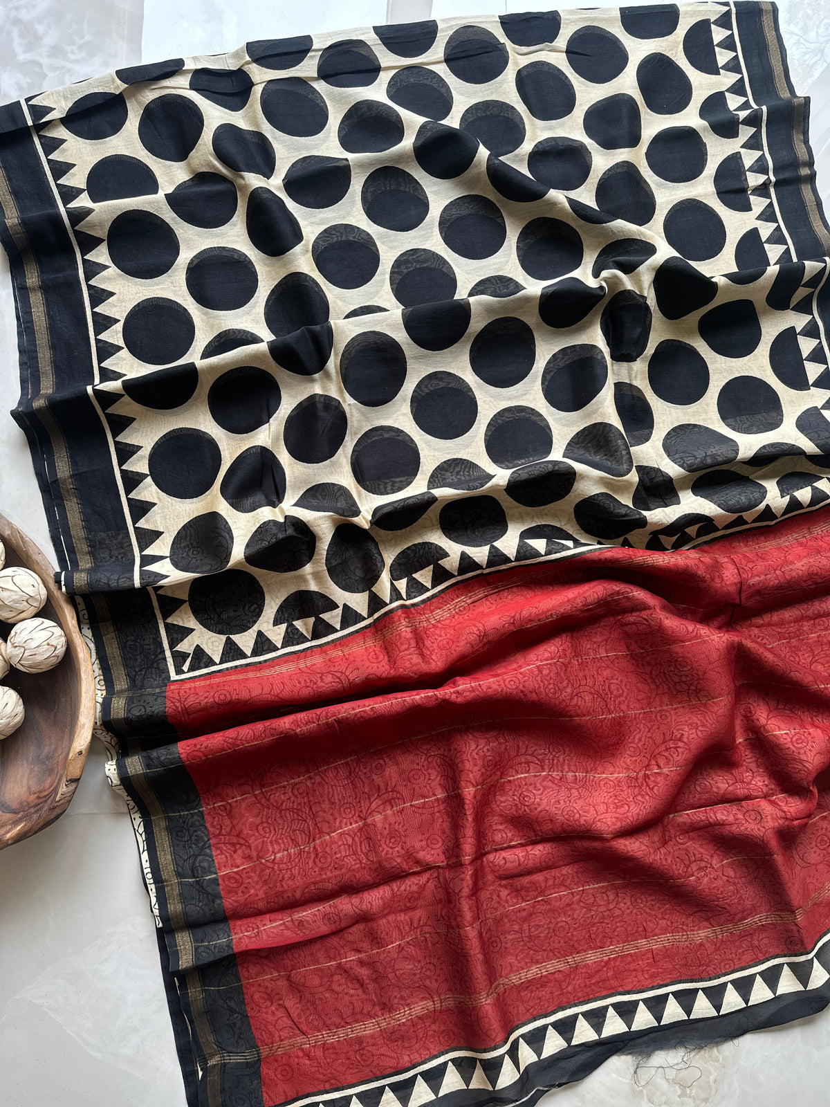 Black Perfect Polkas On Silk By Cotton Chanderi Saree