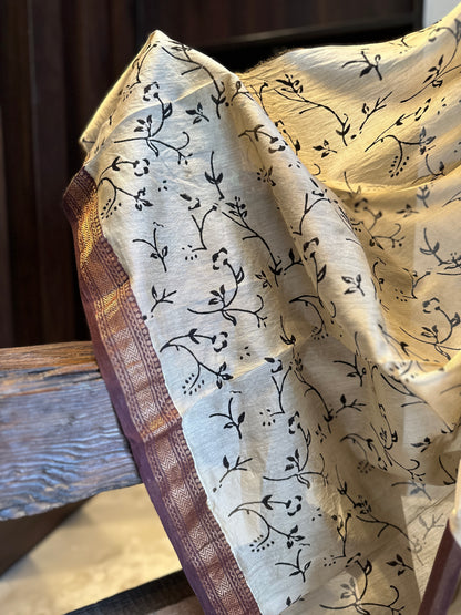 Brown Polka Dot Silk By Cotton Maheshwari Saree
