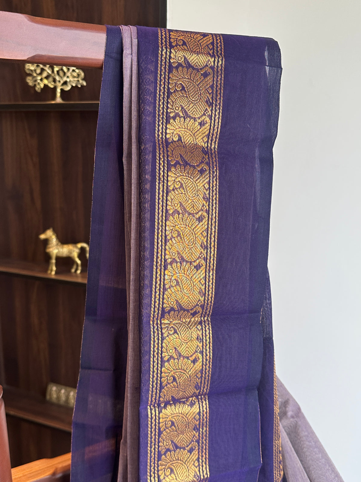 Purple Kanchi Cotton Saree with Peacock Border